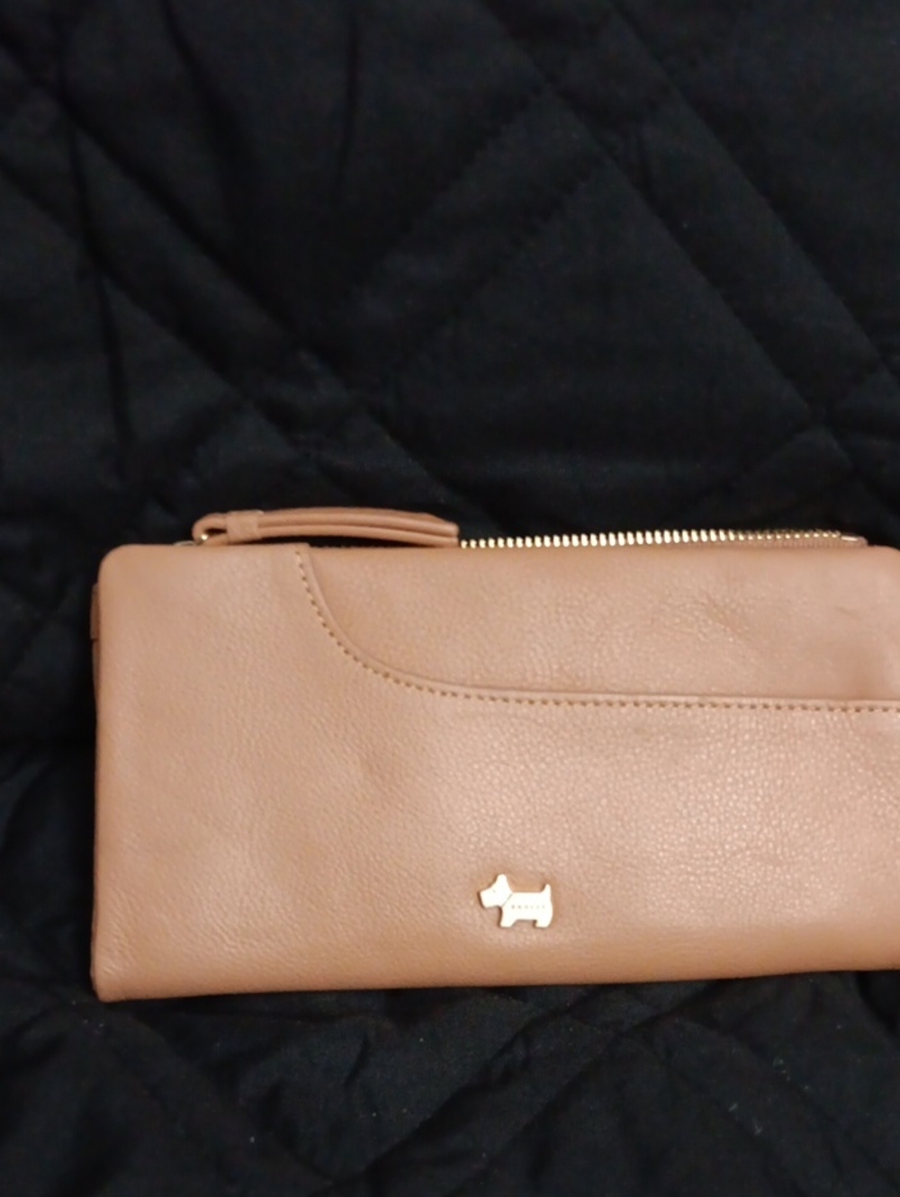 Leather Zip Wallet in Light Brown with Dog Accent